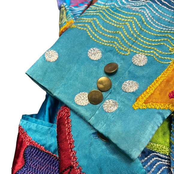 Sandy Starkman Blazer Women's Medium Button Up Long Sleeve Embroidered Fish Blue - Picture 8 of 8